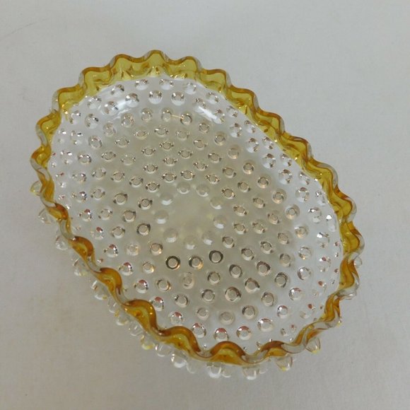 Hobbs Brockunier 323 Yellow Frances Dew Drop Hobnail Ware 7 in Oval Bowl FLAW - Picture 5 of 12